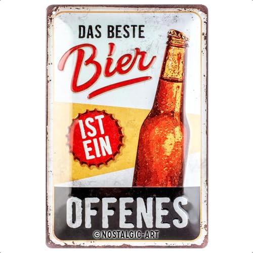 Nostalgic-Art Cartel de Chapa Retro Das Beste Bier ist Ein offenes – Idea de Regalo para Amantes a Cerveza, metálico, Diseño Vintage, 20 x 30 cm