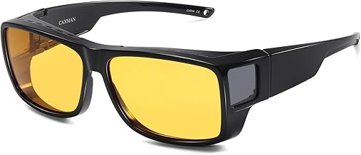 CAXMAN Night Driving Glasses for Men and Women Fit Over Night Vision Glasses HD Polarized Anti Glare Yellow Tinted Lens
