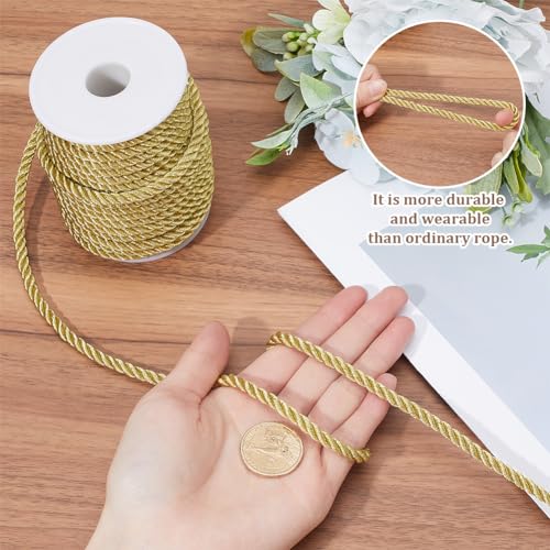 GORGECRAFT 60 Feet 6mm Twisted Cord Trim Gold Decorative Rope 3 Strand Braided Silk Thread Satin Shiny Honor Cord for Home Decor Curtain Tieback DIY Handicraft Knotting Gift Wrapping Garden Twine - Image 3