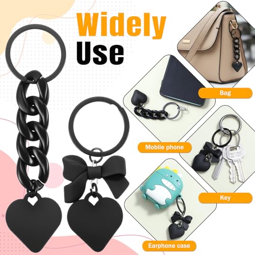 Matwsec 2 Pcs Black Heart Keychain, Cute Heart Bag Charm Chain Links Heart Keyring for Bag Purse Women Kawaii Key Ring Decorative Keys Holder for Handbag Backpack Car Keys Wallet - Thumbnail 7