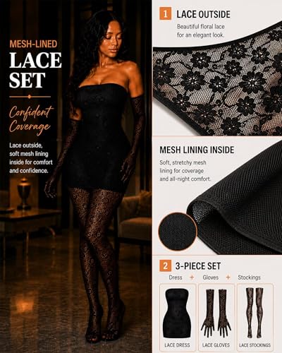 Image of Kafiloe Sexy 2 Piece Outfits for Women Clubwear Lace Tube Mini Dress Top with Stockings Set Birthday Outfits