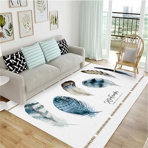 Tapis de salon bleu foncé 40x60 cm à motif plume