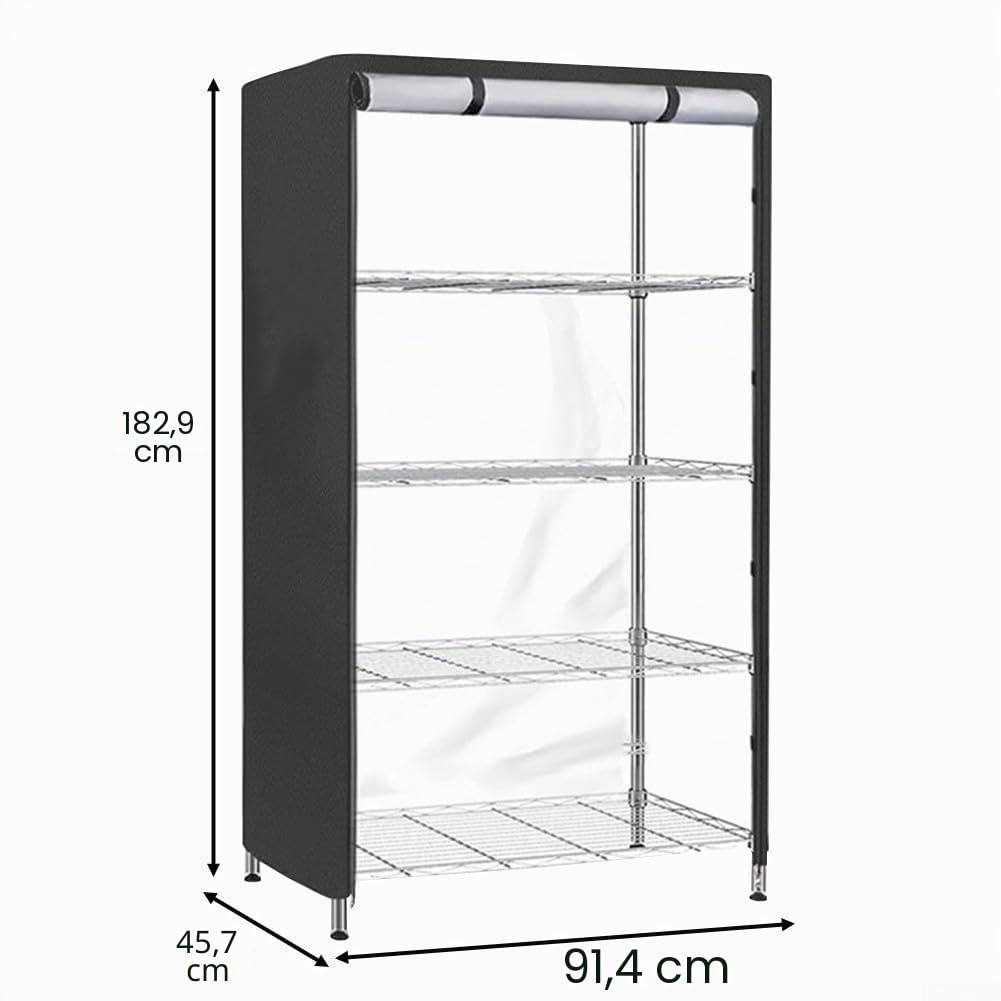 Housse imperméable pour étagères, housse transparente pour étagères, avec charnières à 3 voies, adaptée aux racks 91,7 x 45,7 x 182,7 cm (longueur x largeur x hauteur)