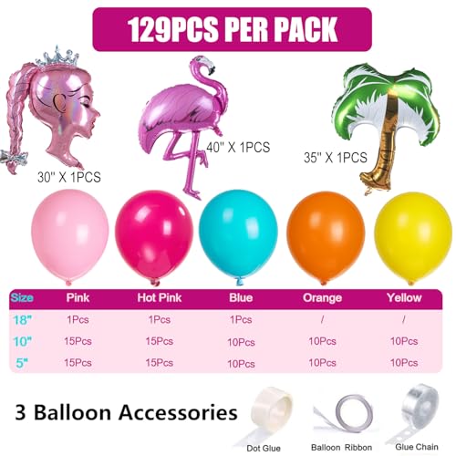 Image of Hot Pink Blue Yellow Orange Balloon Garland Kit Crown Princess Palm Tree Summer Sunglasses Tropical Balloons Arch For doll Theme Pool Party Decoration Girl Birthday Baby Shower Bachelorette Supplies