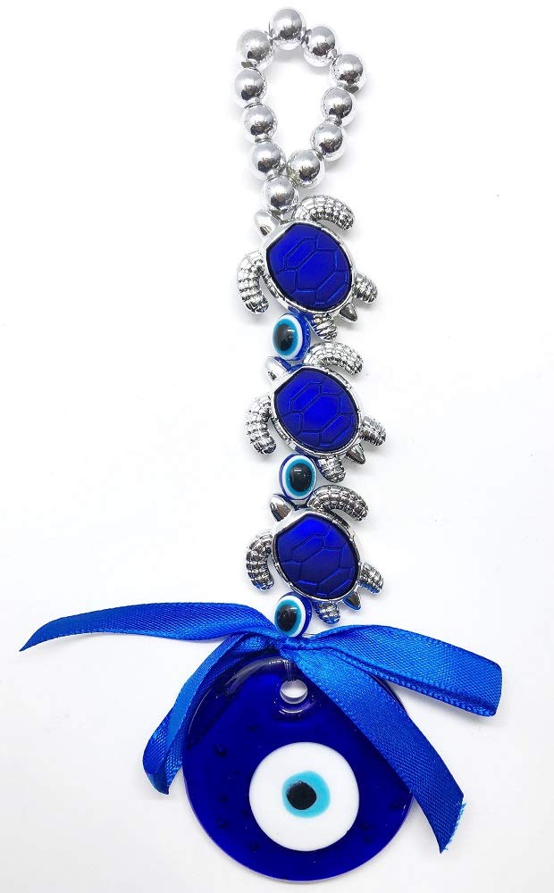 Soul Karma Feng Shui Vastu 3 Tortoise Turtle Evil Eye Door Hanging Nazar Suraksha Protection Good Luck Home Office Health Wealth Gifting (Small), Blue