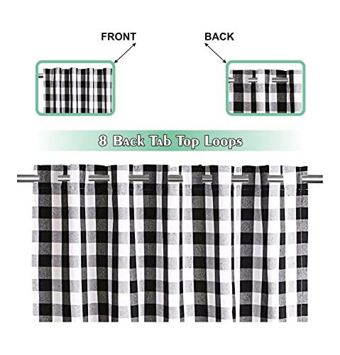 Linen Clubs Buffalo Window Curtain Panel In Plaid Cotton 50"X84" Black & White Gingham Check Plaid Farmhouse Style Tab Top Curtains. Set Of 2 #TOP4