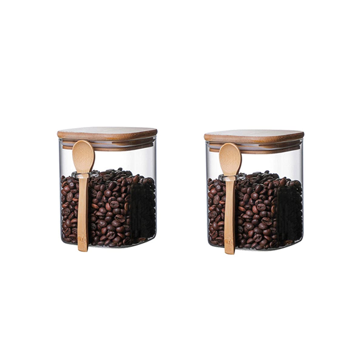 Juego de 2 tarros de especias con tapas de madera, recipientes herméticos para sal, azúcar, pimienta y más, organizador de cocina ideal para especias y condimentos