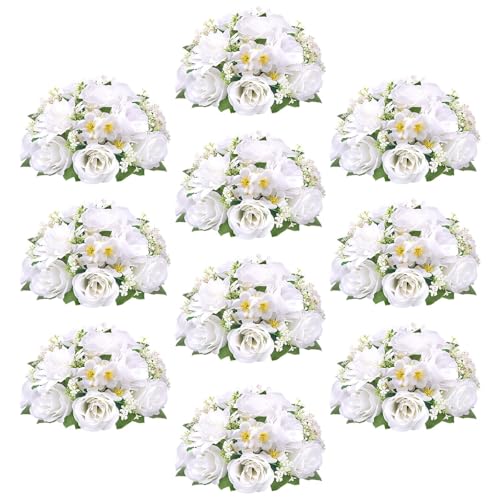 Flower Balls for Centerpieces Tables: 10 PCS White Flowers for Centerpieces