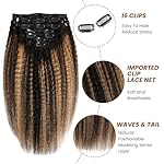 Kinky Straight Clip-in Hair Extensions - 100% Real Human Hair, 7Pcs, 100g Seamless, TP1B/27, 12 Inch for Black Women - Image 2