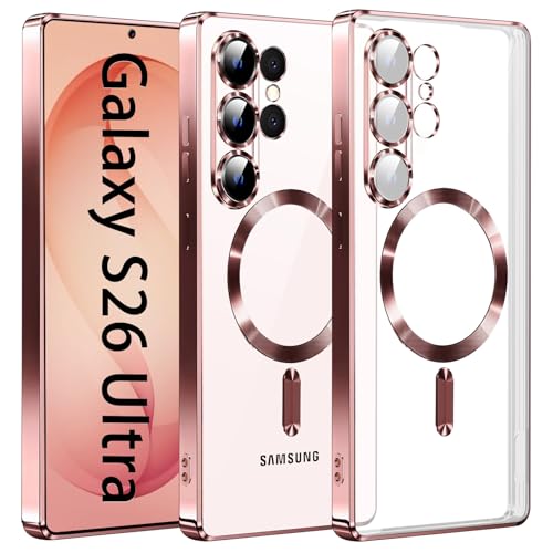 AFENGBOX Coque Téléphone pour Samsung Galaxy S26 Ultra 5G,Magnétique Étui avec Caméra Protection Compatible avec MagSafe,Housse Transparente éclat Métallique...