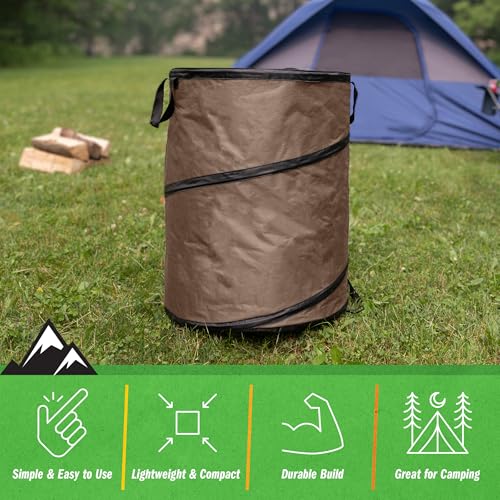 Image of Wakeman Outdoor Trash Can - 46-Gallon Collapsible Garbage Can with 3 Stakes - Pop Up Trash Can for Camping, Storage, or Yard Waste Outdoors (Beige)