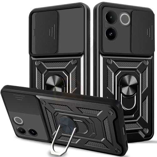 Image of Armor Bumper Back Cover Case for Vivo T2 Pro /iQOO Z7 Pro | Rotating Camera Cover, Ring Holder & Kickstand | Heavy Duty & 360 Degree Protection Vivo T2 Pro /iQOO Z7 Pro Back Cover (Black)