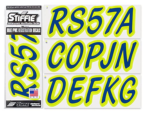 Image of STIFFIE Whipline Solid Navy /Atomic Green 3 inch Alpha-Numeric Registration Identification Numbers Stickers Decals for Boats & Personal Watercraft