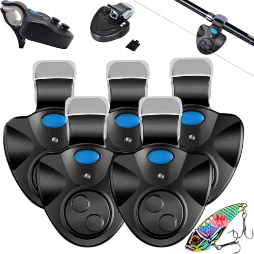 Smilamo Smart Fish Bite Alarm, Fishing Rod Alarm with Sound & LED Indicator – Portable Bite Alert for Daytime & Night Fishing, Compatible with All Fishing Rods (5PCS)
