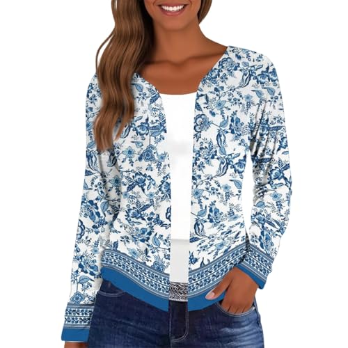 Women's Open Front Cropped Cardigan Long Sleeve Casual Lightweight Floral Printed Fall Fashion Cardigan3