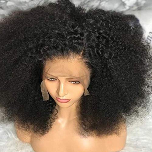 Mongolian Afro Kinky Curly Wig Glueless 13x4 Lace Front Human Hair Wigs for Black Women Pre Plucked with Baby Hair Bleached Knots 150 Density Virgin Human Hair Wigs Natural Black(20 Inch)