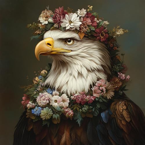 Kit broderie perlée aigles et fleurs pour décoration murale de salon DIY