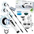 Electric Spin Scrubber, Cordless Bathroom Tub Scrubber with Long Handle & 7 Replaceable Cleaning Heads, Extension as Short Handle, Portable Power Shower Brush Household Cleaning Tools for Tile Floor