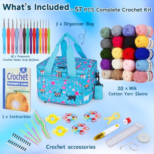 Reessy Crochet Kit for Beginners Adults Kids – Beginner Crochet Kit 57 PCS Set with 20 Yarn Skeins, 14 Crochet Hooks & All Accessories – All-in-One Crochet Starter Kit for Adults and Kids - Thumbnail 3