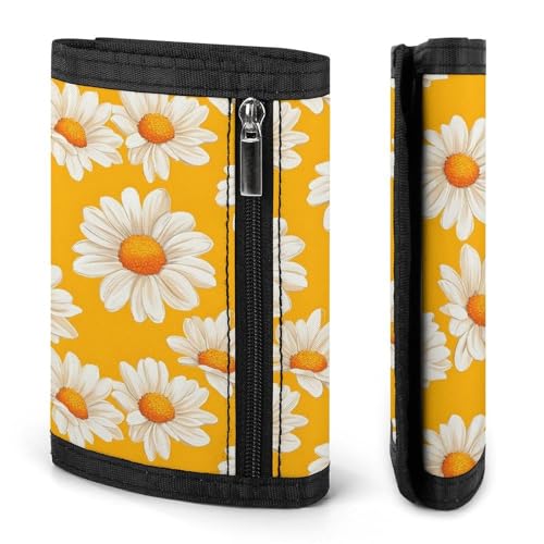 Daisy White Orange Print Wallet for Men, 8 Credit Card Holder Slim Minimalist Front Pocket Small Mens Bifold Wallets2