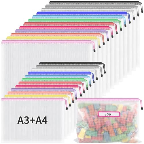 Umriox Mesh Zipper Pouch Bags (A3+A4 24 Pack)