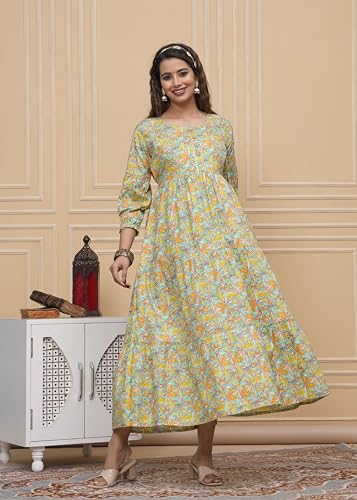 Image of JAIPURFAME Stylish Women's Pure Cotton All Over Printed Kurti Gown, Maternity Dress, and Feeding Dress - Comfortable and Elegant Maternity Wear for Women