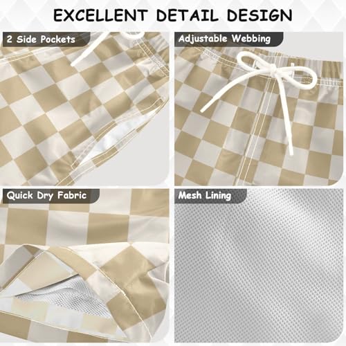 Brown Checkerboard Boys Swim Trunks Buffalo Checkered Plaid Toddler Beach Board Shorts Baby Summer Bathing Suit 3T3