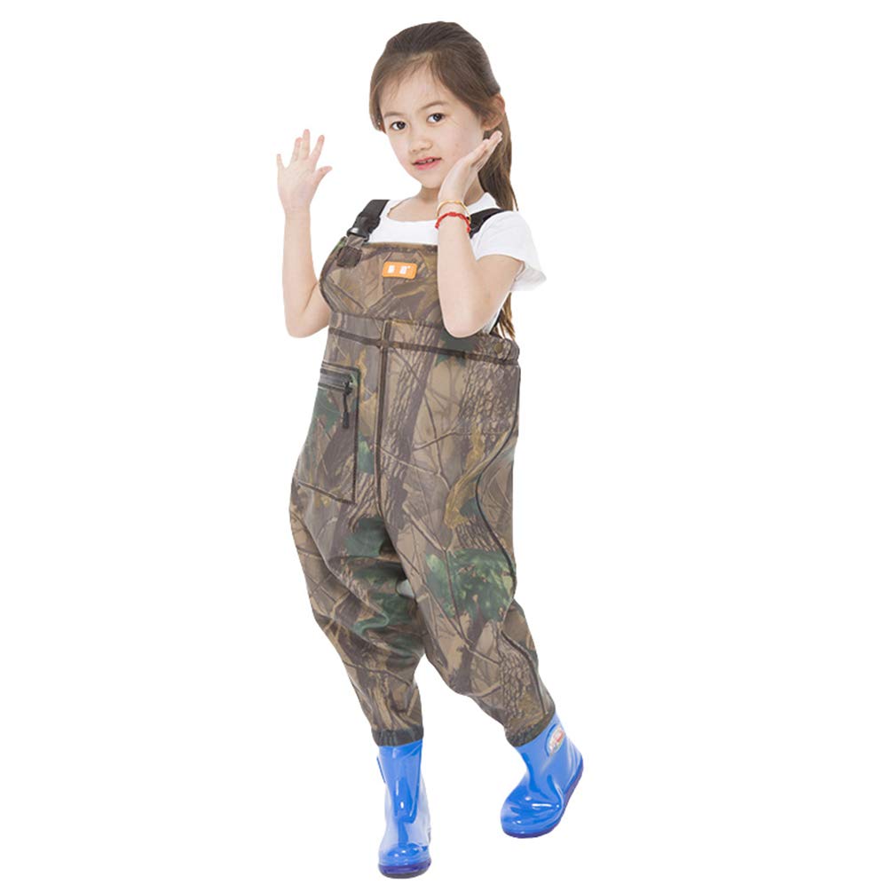 Jitong Kids Chest Waders Waterproof Youth Waist Waders with Boots Fishing Hunting Overalls Waders for Toddler Children Boys Girls - Crystal | Overalls, 36 (22cm)