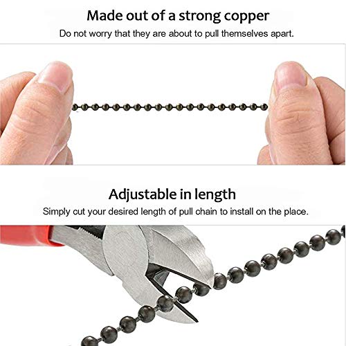 Image of Nautical Ceiling Fan Pull Chain Rudder & Anchor, 2Pcs 12in Bronze Decorative Light & Fan Pendant String Extension, 3mm Beaded Pull Charm Ornament with Connector