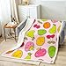 Cute Fruit Throw Blanket,Cartoon Apple Lemon Juice Strawberry Cherry Orange Fleece Blanket Fruit Theme Bed Blanket for Kids Child Teens Kawaii Light Pink Flannel Blanket, Throw Size (50 x 60 Inches)