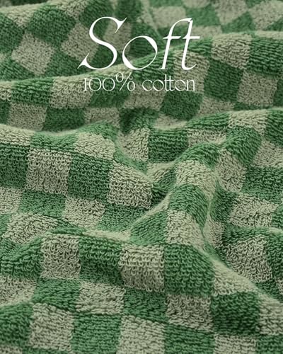 Image of Soft Hand Towels 4 Pack, Green Checkered Face Towel Set for Bathroom | Quick Dry Decorative Kitchen Towels 13x29 Inches