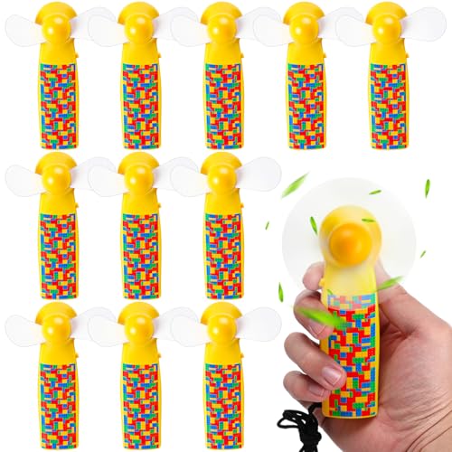 Retisee Paquete de 12 mini ventiladores portátiles para fiestas, bloques de construcción, ladrillos, ventiladores de refrigeración de mano para cumpleaños, verano, piscina, fiesta, actividades al aire