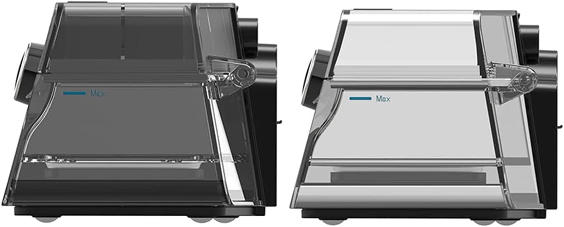 Side view af to befugterkamre, et mørkt og et klart, der viser 'Max'-påfyldningslinjen.