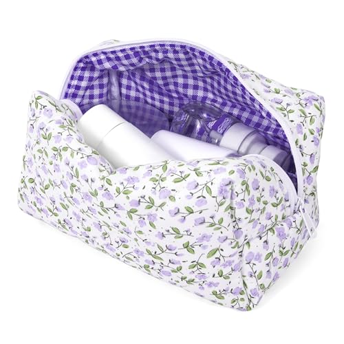 Heveer Trousse de Maquillage à Fleurs Sac de Maquillage de Voyage Portable Trousse de Toilette Grand Capacité pour Femme Fille Violet