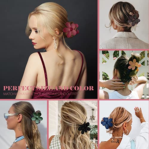 Flower Claw Clip, Large Flower Hair Clips For Women 6 Pcs, Big Cute Flower Clips For Girls Thick Hair, Matte Flower Clips Non-Slip Strong Hold For Thin Hair 6 Colors #TOP6