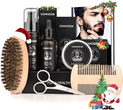 Kit de Soin Barbe Homme Kit Barbe Homme Complet de Soin Barbe Homme Barbe Contenir Shampoing Barbe, Huile Barbe,Crèmes de Barbe, Peigne Barbe,Brosse à Barbe,Ciseaux Barbe Cadeaux pour Homme