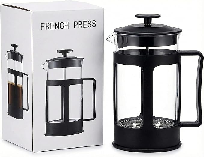 Image of DOPPIO French Press Coffee Maker 600ml - Premium Borosilicate Glass with Stainless Steel Plunger | Manual Coffee & Tea Press | Heat Resistant, Easy to Clean - Black