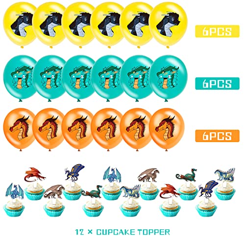 Wings Of Fire Birthday Party Decoration, Include Wings Of Fire Birthday Banner, Table Centerpieces, Cake Topper, Latex Balloons For Dragon Theme Kids Birthday Party Supplies Baby Shower #TOP2