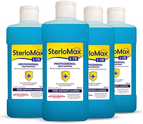 75% Isopropyl Alcohol-based Hand Rub Sanitizer and Disinfectant 500 ml -Pack of 4, Blue