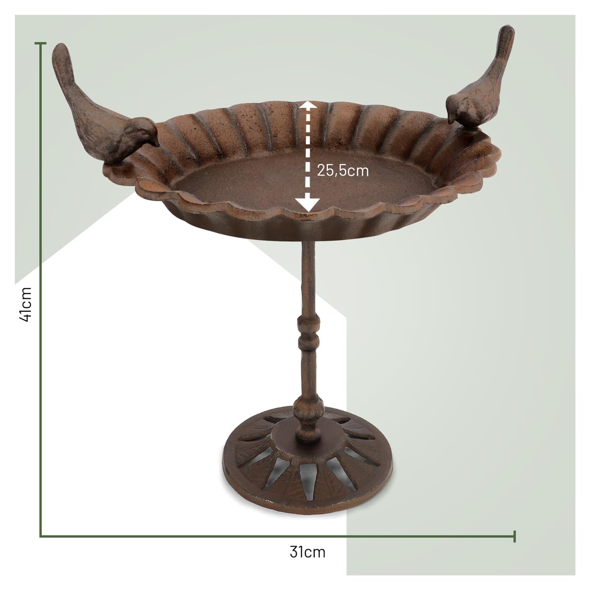 wildlife home Abreuvoir pour oiseaux debout - 41 cm de haut - Avec pied - Pour jardin, balcon - Résistant au gel - En fonte - Pour oiseaux sauvages