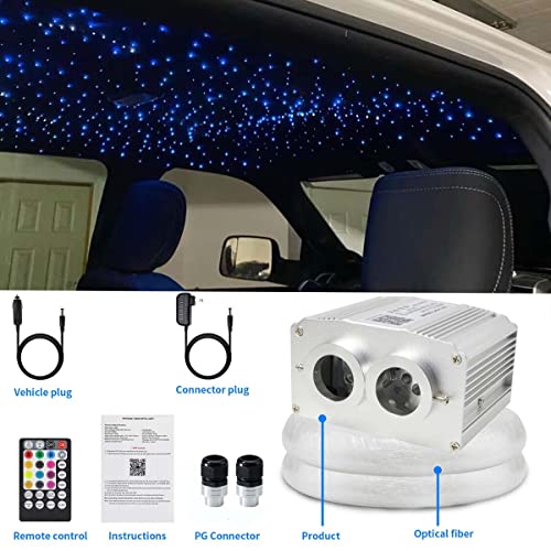Image of AZIMOM Dual Port 16W Twinkle Bluetooth Fiber Optic Lights Star Ceiling Light Kits Mixed860pcs*13.1ft Fibers Strands Sound Activated RGBW APP /Remote Light Engine for Car Home Starlight Headliner Decor