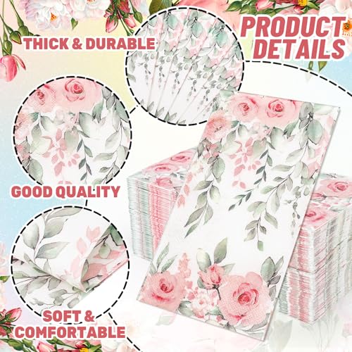 FYSUIMU 100 Pcs Greenery Floral Guest Napkins Spring Rose Flower Eucalyptus Leaves Disposable Napkins Watercolor Dinner Hand Towel Paper Napkin for Mother's Day Wedding Party Table Bathroom Supplies by FYSUIMU - Image 3