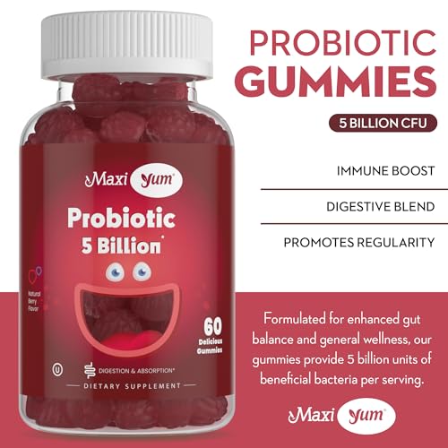 Maxi Health Yum, Probiotic Gummies with 5 Billion CFUs of Digestive Health Probiotics, Kosher Certified Natural Berry Flavor Gut Health Chewable Gummy Supplements for Men & Women, 60 Gummies - Thumbnail 3