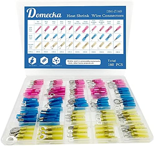 Domecka 160pcs Heat Shrink Wire connectors Butt connectors Spade Ring Hook Bullet Fork terminals connectors kit, use Automotive Marine Truck Boat Motorcycle Electrical Maintenance