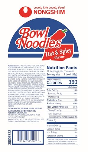 Nongshim Ramen Noodles, Gourmet Instant Ramen bowl, Premium Microwavable Noodle Soup, Hot & Spicy, 3.03 Ounce (Pack of 6) image 2