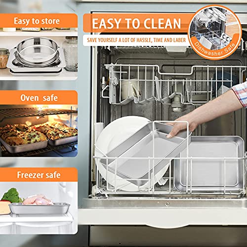 Toaster Oven Bakeware Set, E-Far 8-Piece Stainless Steel Small Baking Pan Set, Include 6-Inch Cake Pan/Rectangle Baking Pan/Cookie Sheet With Rack/Muffin/Loaf/Pizza Pan, Non-Toxic & Dishwasher Safe #TOP3