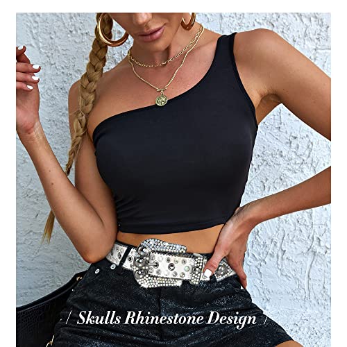 Mile High Life | Western Men and Women Rhinestone Belts Bling Crystal Studded Belt With Skulls | Western Cowgirl Cowboy Belt2