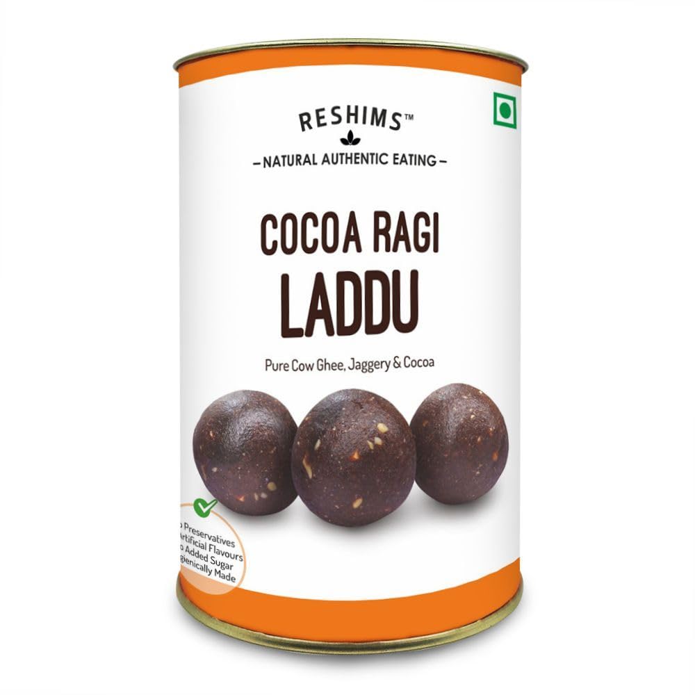 Reshims - Healthy Cocoa Ragi Laddu | Contains Cow-Ghee and Jaggery | Energy-Bar Replacement | No Chocolate Slabs Added | No Flavours or Preservatives Added (240 GMS)