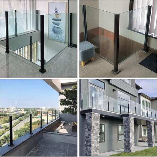 304 Stainless Steel Glass Railing Post - 33.4" Black Glass Balustrade Post for Decks, Patios, Stairs, Balconies & Pool Fences, Screw Base End Post, Durable & Stylish