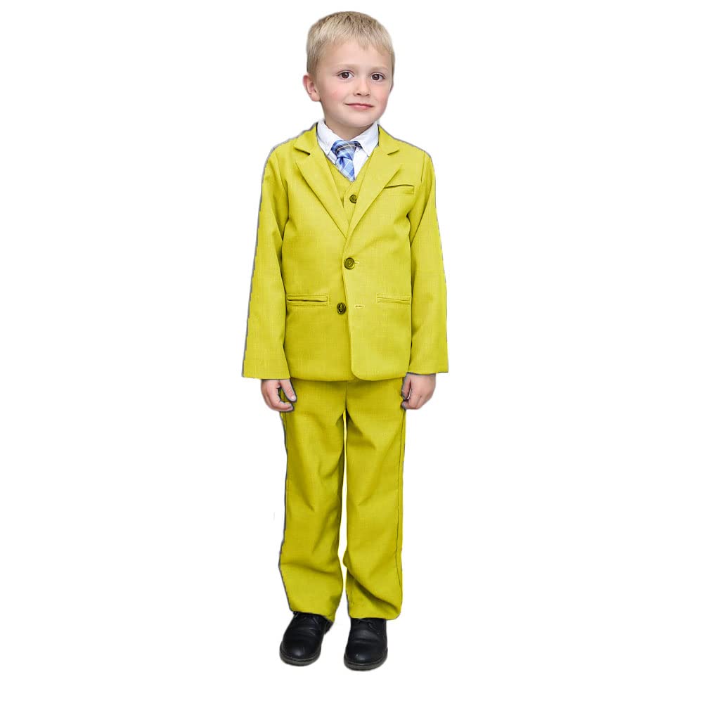 3-częściowe garnitury chłopięce slim fit, klasyczny chłopięcy, formalny garnitur, sukienka na wesele, ŻÓŁTY, 14 lat